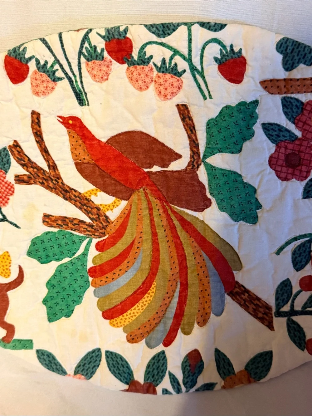 Handmade Quilted Bird Floral Oval Placemats Set of 2 Cottagecore Farmhouse 11x16